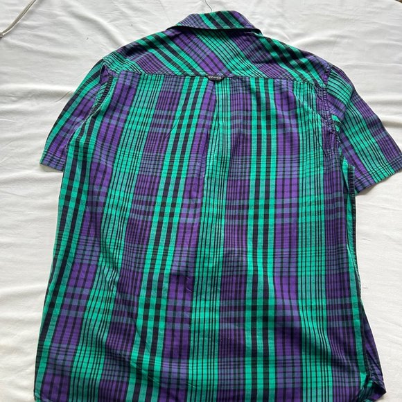 Rocawear Classic Short Sleeves Shirt Size XL Purple Teal and Black Striped Plaid - Picture 2 of 8